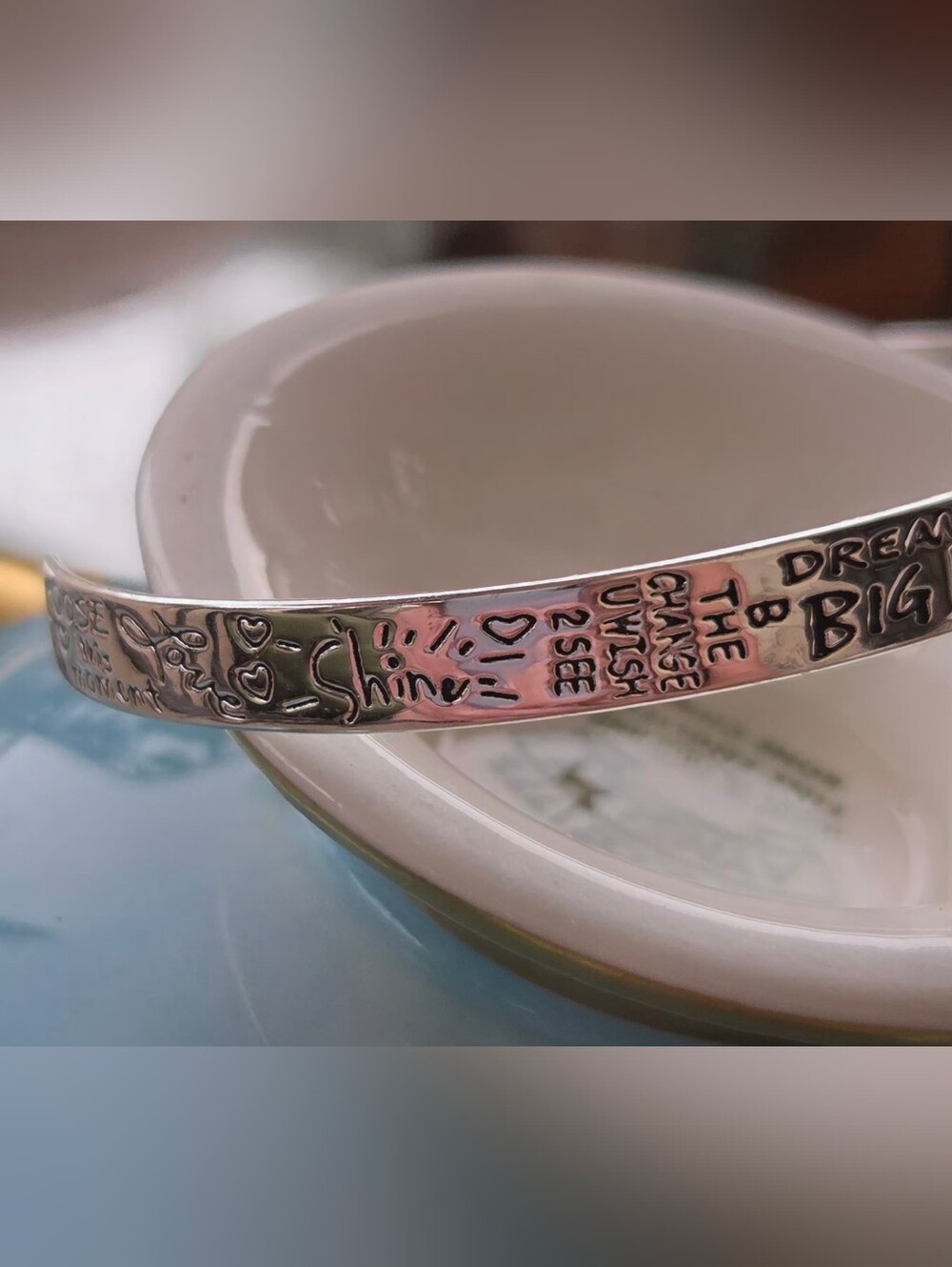 LA Rocks 925 Sterling Silver Inspirational Quote Cuff Bracelet - Picture 4 of 9